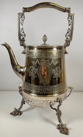 Egyptian Revival Chased Silver Plate Tippler Water Kettle