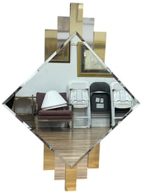 Mid Century Modern Chrome & Brass Geometric Mirror