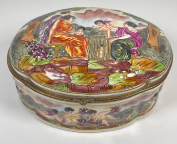 19th Century Capodimonte Porcelain Cherubs Table Casket