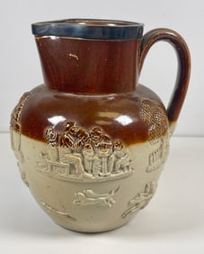 19th Century Doulton Lambeth Stoneware Jug w/ Sterling Rim