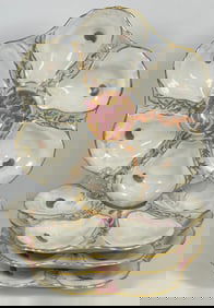 19th Century Set of 4 Hand Painted Porcelain Oyster Plates