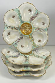 19th Century Set of 4 Hand Painted Porcelain Oyster Plates
