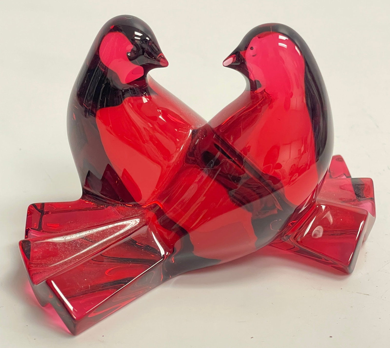 Baccarat Crystal Love Birds Figurine: Baccarat crystal red love birds. Overall excellent condition, no chips or cracks. Approx 4 inches long x 2.5 inches wide x 2.5 inches high.