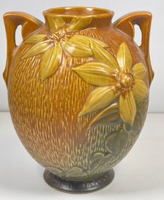 Roseville Art Pottry Clematis Double Handle Vase