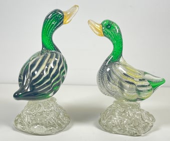 Pair Murano Alfred Barbini Art Glass Ducks