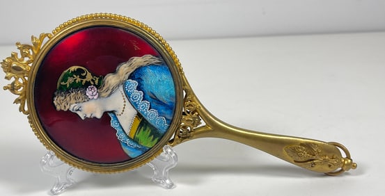 French Enamel on Copper Hand Mirror
