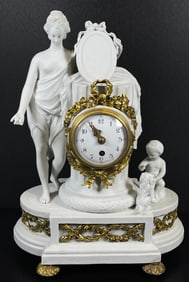 Louis XVI Sevres Style Bisque & Dore Bronze Figural Clock