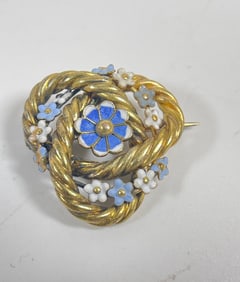 Victorian 14kt Gold & Enamel Floral Knot Brooch