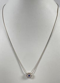 Art Deco 18k White Gold Diamond & Sapphire Necklace