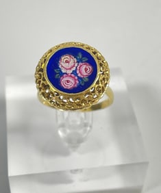 Edwardian18k Yellow Gold & Enamel Ring size 6.75