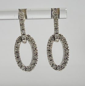 Vintage 14k White Gold Double Loop Diamond Earrings