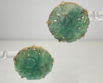 Vintage 14k Yellow Gold & Carved Jade Earrings