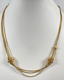 Victorian 14k Yellow Gold Garnet Slide Pendant Necklace