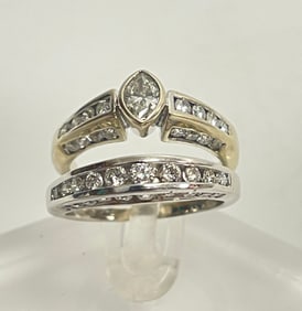 Vintage 14k White Gold & Diamond Wedding Ring Set size 8