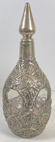 Chinese Export Sterling Silver Overlay Bamboo Decanter