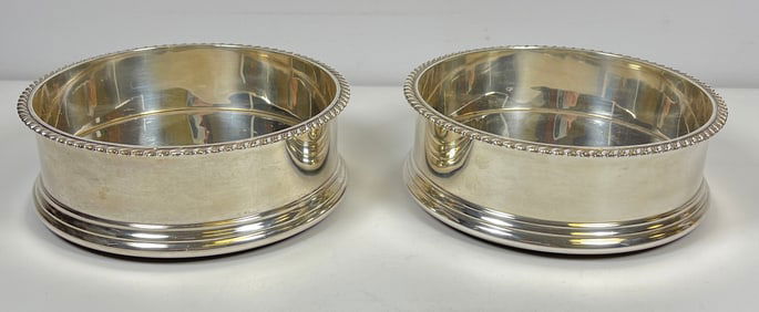 Pair Asprey London Sterling Silver Wine Coasters