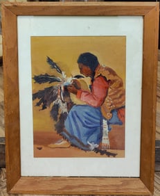 Jae Russell W/C Native American Woman Making Headdress