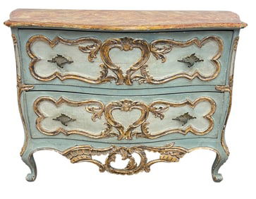 19th Century Italian Roccoco Paint Decorated Two Drawer Chest