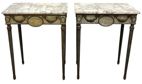 Pair George III Parcel Gilt & Paint Decorated Side Tables