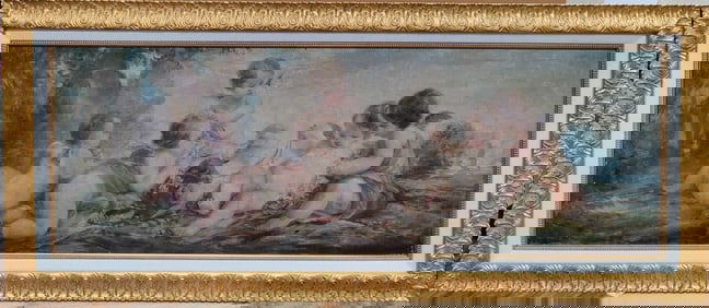 Pair 19th c. O/C Angels Playing w/ Animals