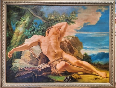 Illegibly Signed O/C Male Greco Roman Nude Reclining
