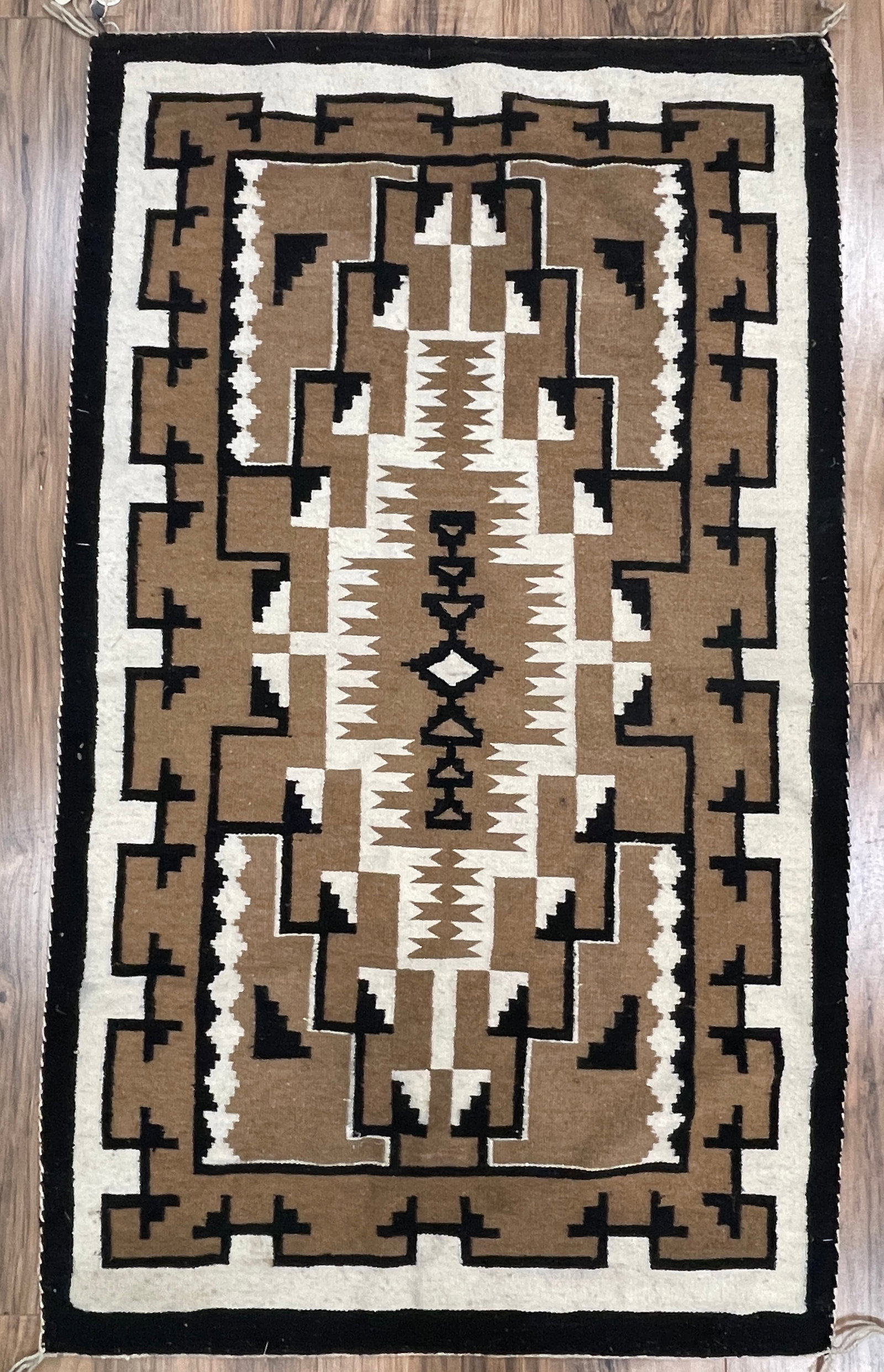 Vintage Native American Navajo Two Grey Hills Rug: 51.5 inches x 30.5 inches. Overall good condition. Please see photos. Came from an extensive collection of American Indian items.