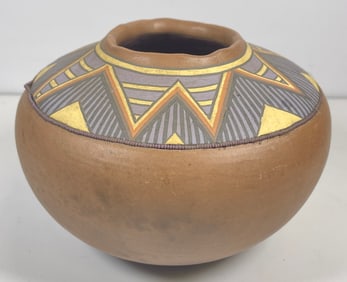 Vintage Native American K Cottey Art Pottery Beaded Jar