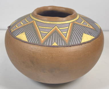 Vintage Native American K Cottey Art Pottery Beaded Jar: Some beadwork missing, please see photos. Measures approx 5.5 inches high, 8 inches wide. Opening measures 2.75 inches in diameter. Overall good condition, no chips or cracks.