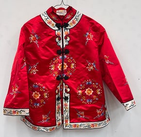 Vintage Chinese Embroidered Silk Pajama Lounge Set Size M