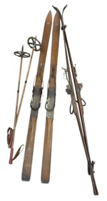 Group of Antique Skis and Poles
