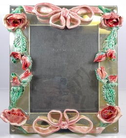 Vintage Mirror Back Porcelain Floral Photo Frame