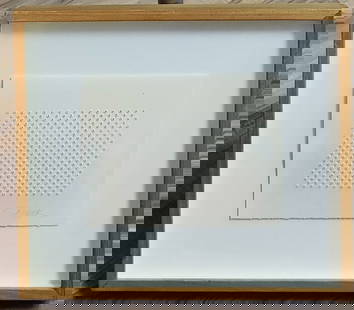 Henry Soviak Punched Paper Mixed Media Artwork: Harry Soviak (Pennsylvania, Ohio, 1935 - 1984) Punched Paper Mixed Media Artwork. Very good condition, with toning to the paper visible under the shadow box natural wood frame. Frame by Bernard Walsh