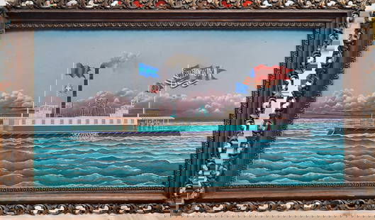 Julian Nemethy O/C Paddleboat Brooklyn at Power: Julian Nemethy (North Carolina, b. 1956 - ) O/C Paddleboat Brooklyn painting. Very good condition, with some dirt accumulation, needing a cleaning. Signed lower right. Framed in an ornate filigree