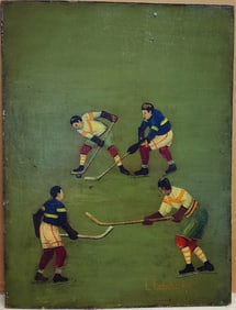 Lawrence Lebduska WPA Era O/B Ice Hockey c. 1930s