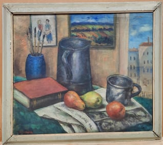Oscar Fisher O/C Still Life Painting in the Artist's Studio