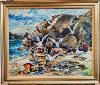 John Chetcuti O/B Seagulls Feeding on the Shore