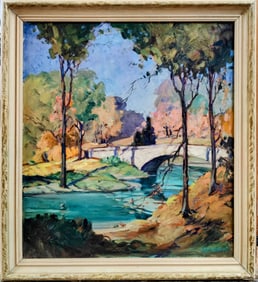 R A Davidson O/C Impressionist Park Landscape c.1930s