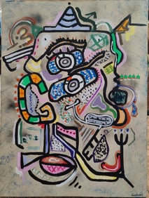 Illegibly Signed O/C Colorful Graffiti Art Figural Painting