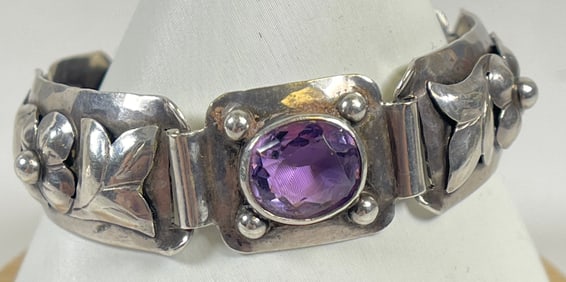 Art Nouveau Bjarne Meyer Sterling Silver & Amethyst Bracelet