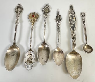 Lot of 6 Sterling Silver Souvenir Spoons