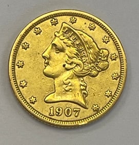 US $5 Five Dollar Liberty Head Half Eagle, 1907 D