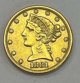 US $5 Five Dollar Liberty Head Half Eagle, 1881