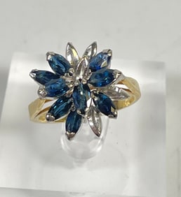 Vintage 14k White & Yellow Gold & Sapphire Ring size 8.5