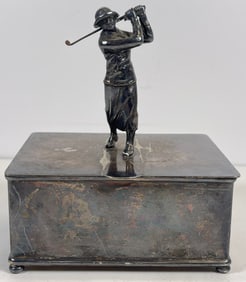 c1900 Wilcox Silver Plate Women's Golf Hinged Cigarette Box