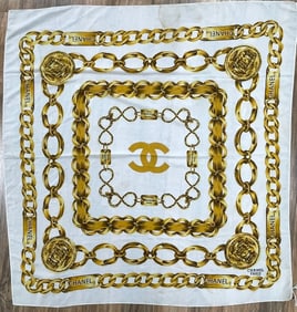 Vintage Genuine Chanel 31 Rue Cambon White Silk Scarf