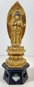 Antique Japanese Gilt Wood Jogyo Bosatsu Nichiren Buddha Statue
