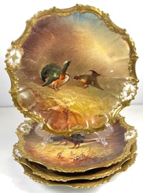 Set of 4 Limoges Coiffe Game Plates Pheasants