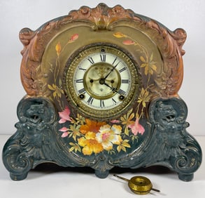 Royal Bonn La Corsica Open Escapement Ansonia Porcelain Case Clock