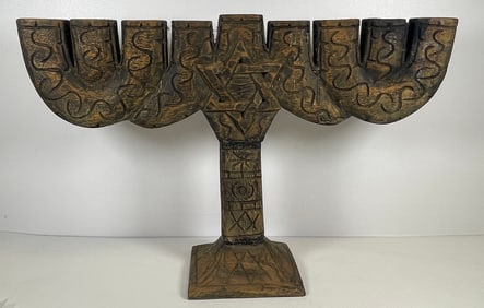 Vintage Hand Carved Wooden Menorah
