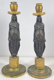 Pair of Neoclassical Two Tone Bronze Candlesticks